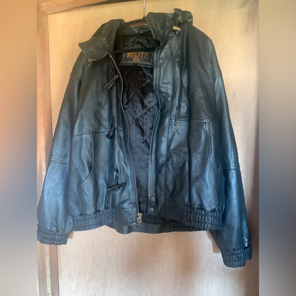 Route 66 Bomber style Vintage hooded leather jacket